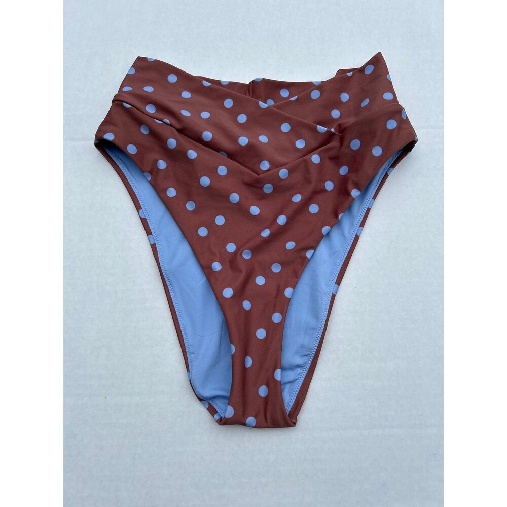 Aerie Brown and Blue Polka Dot  High Cut Cheeky Bottom
